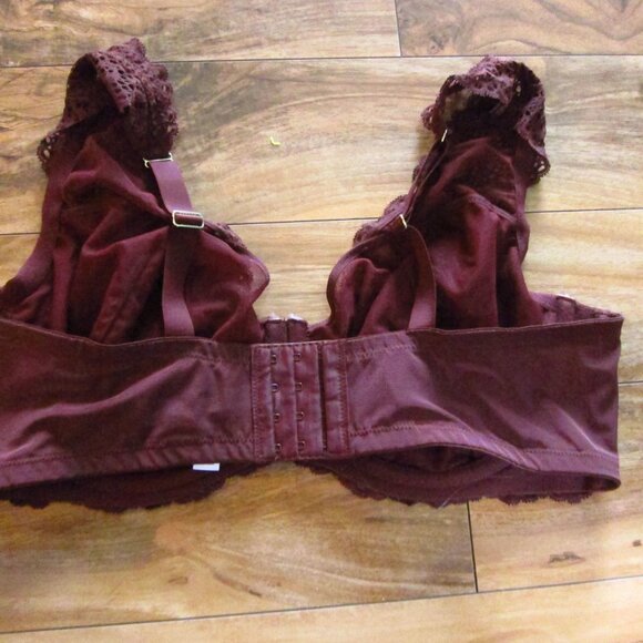 CACIQUE Burgundy Sheer Lace Unlined Balconette Underwire Bra Size 42DDD - Picture 3 of 7